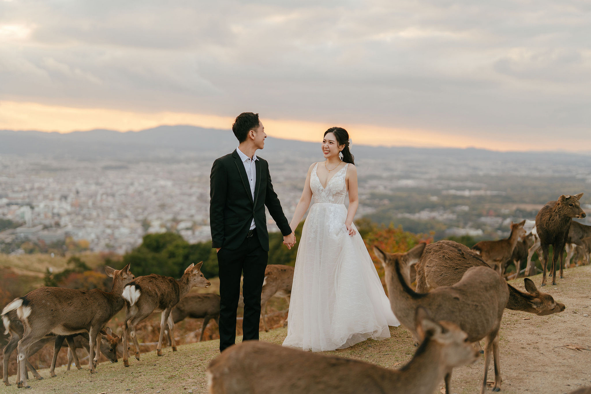 Kyoto Pre-Wedding Photoshoot | Gion Streets & Fushimi Inari Shrine & Nara Park at Nara Park & Mount Wakakusa pre-wedding photo