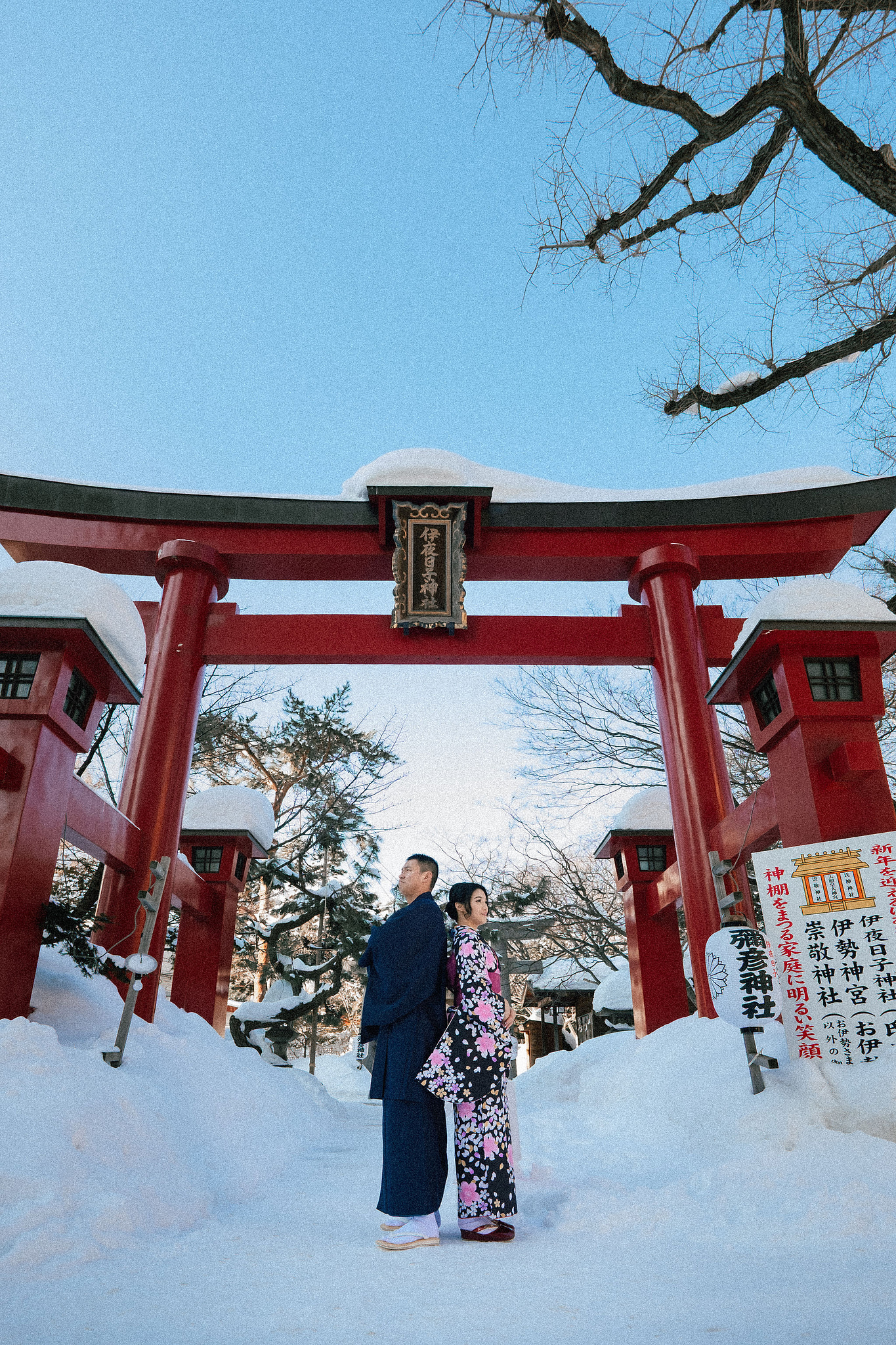 Hokkaido Pre-Wedding Photoshoot with Iyahiko Shrine, Nakajima Park, Moerenuma Park & Otaru Canal at Yahiko Shrine pre-wedding photo