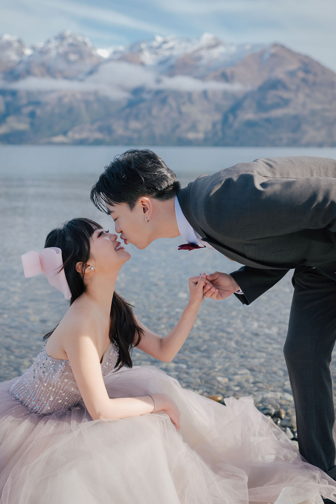 New Zealand Pre-Wedding Photoshoot | Lake Wakatipu, Fog Peak, Lake Tekapo, Glacier & Mount Cook National Park at Lake Wakatipu pre-wedding photo