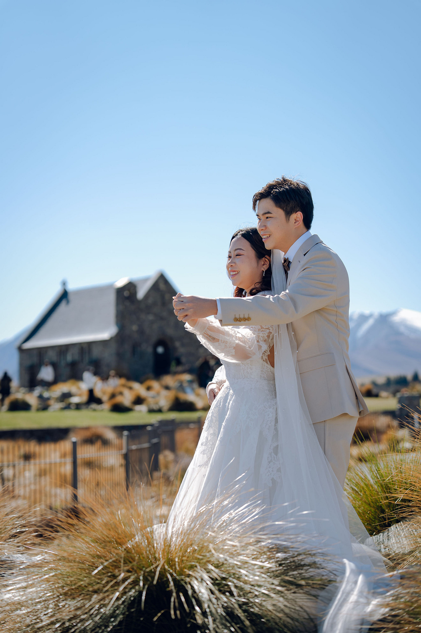 New Zealand Pre-Wedding Photoshoot | Lake Wakatipu, Alta Tarns, Coromandel Peak to Mount Cook at Church of the Good Shepherd pre-wedding photo