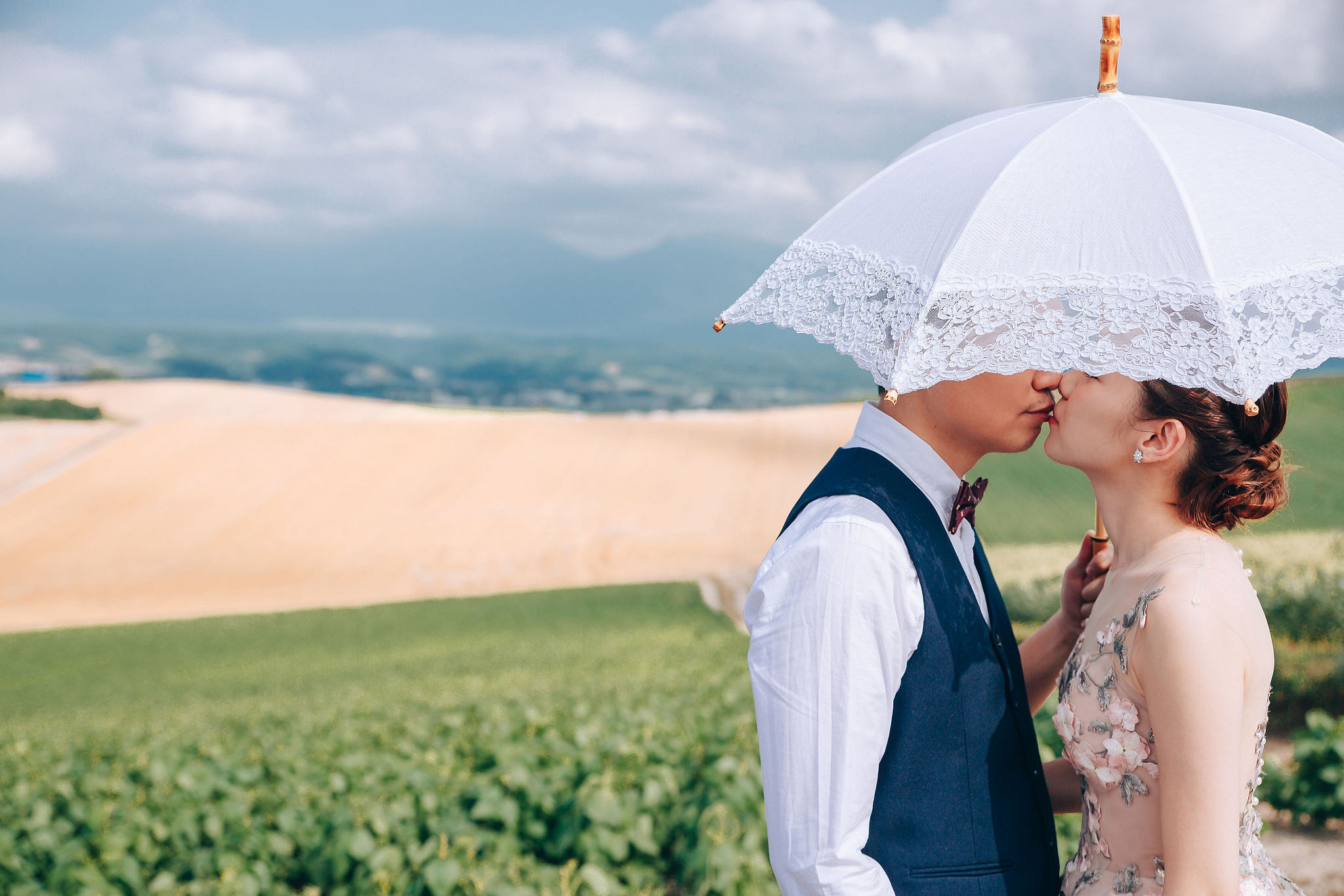 Hokkaido Summer Rainbow Flowers and Railway Track Japan Prewedding Photoshoot at Furano pre-wedding photo