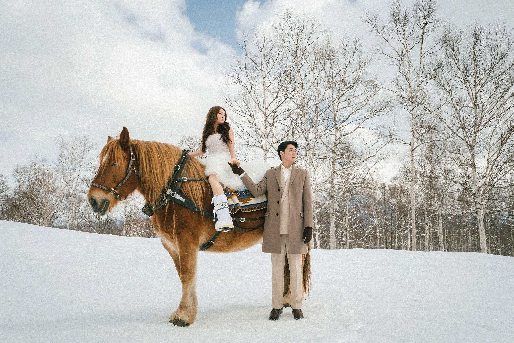 Hokkaido Pre-Wedding Photoshoot | Birch Forest, Rusutsu Resort & Hirafu Village at Birch Forest pre-wedding photo