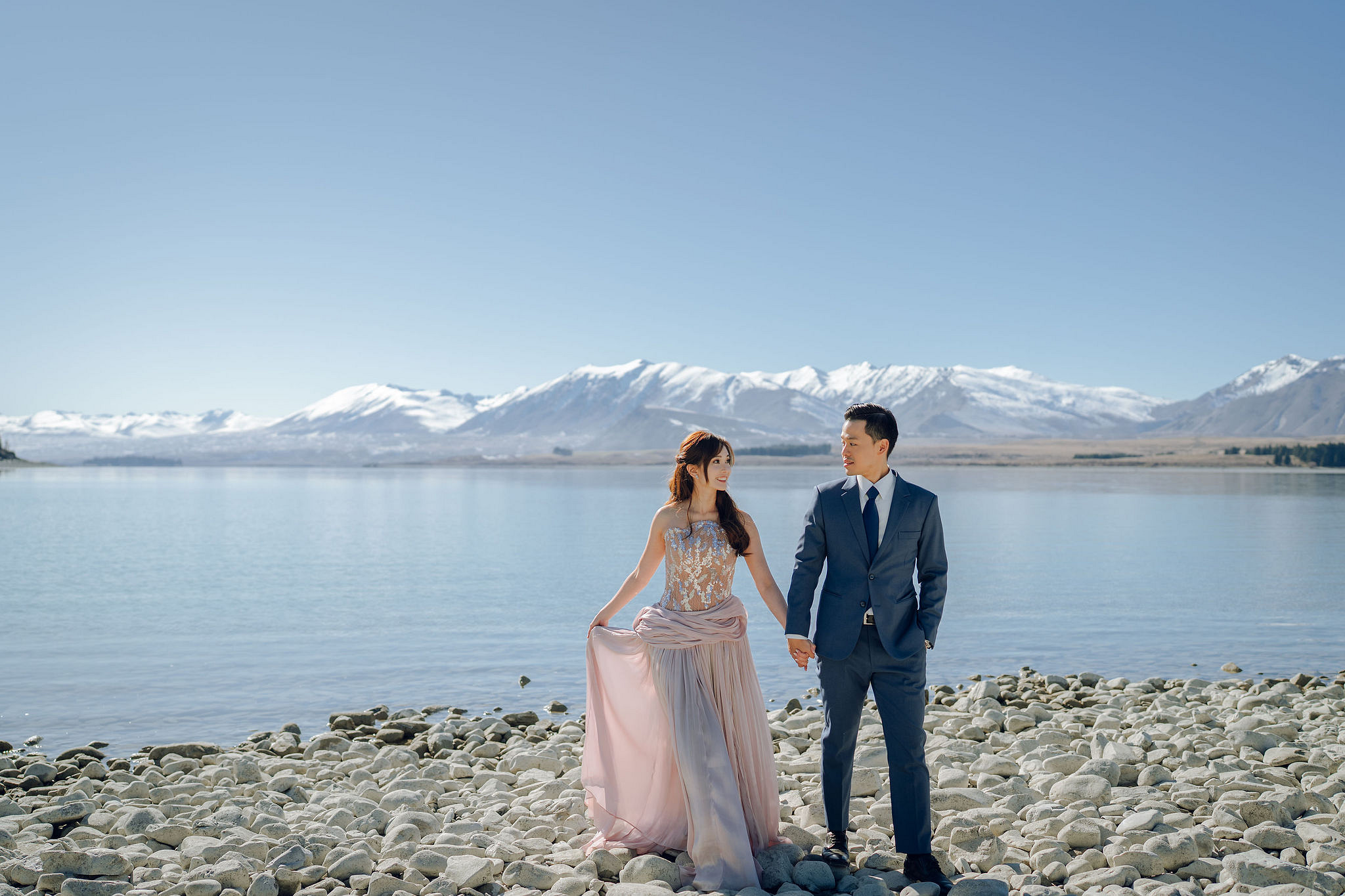 New Zealand Pre-Wedding Photoshoot | Coromandel Peak, Lake Wakatipu & Queenstown, Skippers Canyon, Lake Tekapo, Mount Cook National Park & Glacier at Lake Tekapo pre-wedding photo