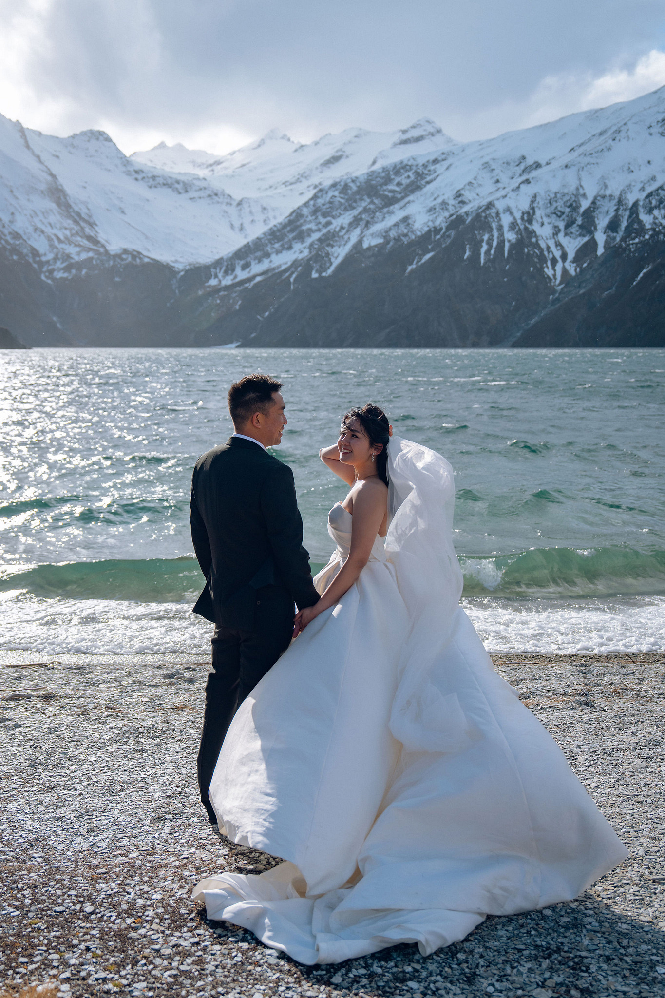 New Zealand Pre-Wedding Photoshoot | Lake Tekapo, Mount Cook, Tasman Glacier & Lake Wakatipu at Lake Lochnagar pre-wedding photo