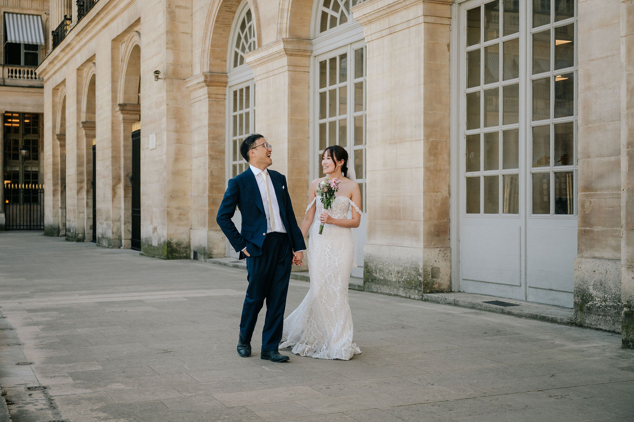 Paris Pre-Wedding Photoshoot | Place du Trocadéro, Port Debilly, Petit Palais, Pont Alexandre III, Parisian Café & Louvre Pyramid at Louvre Pyramid pre-wedding photo