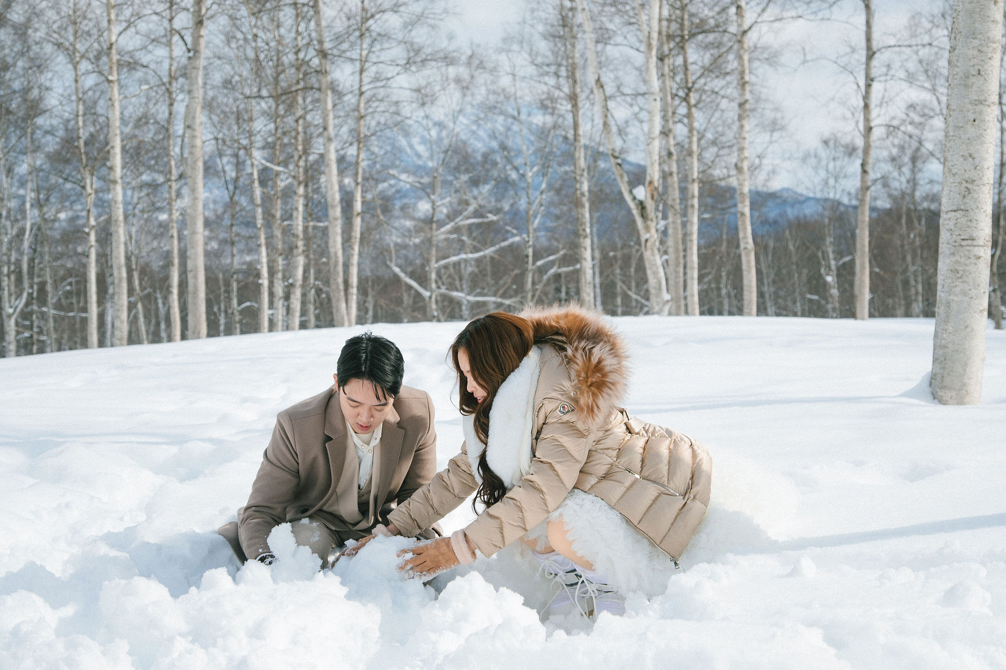 Hokkaido Pre-Wedding Photoshoot | Birch Forest, Rusutsu Resort & Hirafu Village at Birch Forest pre-wedding photo