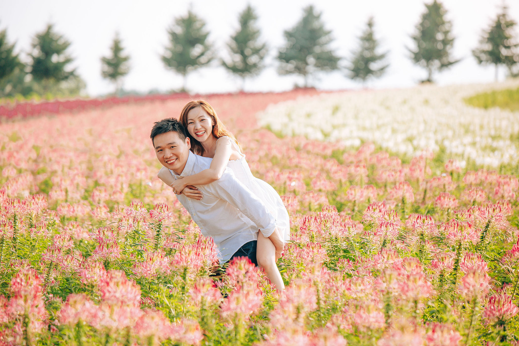Hokkaido Summer Rainbow Flowers and Railway Track Japan Prewedding Photoshoot at Furano pre-wedding photo