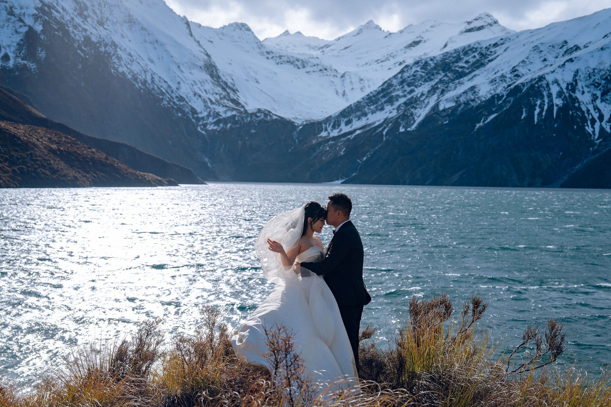 New Zealand Pre-Wedding Photoshoot | Lake Tekapo, Mount Cook, Tasman Glacier & Lake Wakatipu at Lake Lochnagar pre-wedding photo
