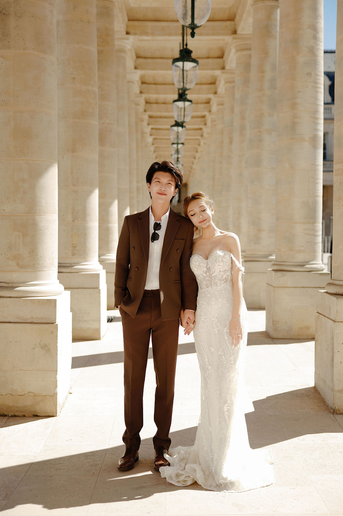 Paris Pre-Wedding Photoshoot | Place du Trocadéro, Bir-Hakeim Bridge, Sacré-Cœur Basilica, Parisian Café & Palais Royal at Palais Royal pre-wedding photo