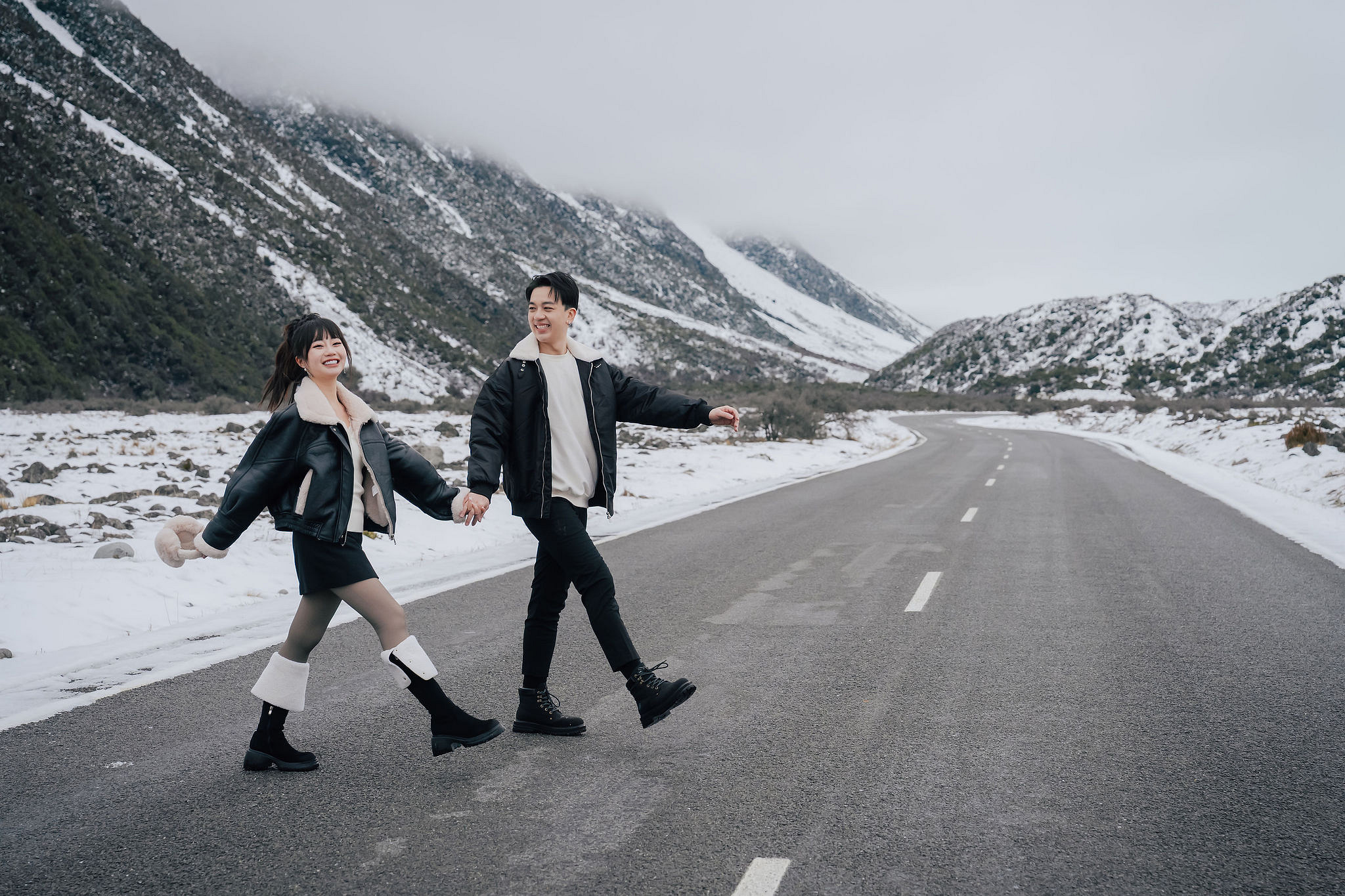 New Zealand Pre-Wedding Photoshoot | Lake Wakatipu, Fog Peak, Lake Tekapo, Glacier & Mount Cook National Park at Mount Cook National Park pre-wedding photo