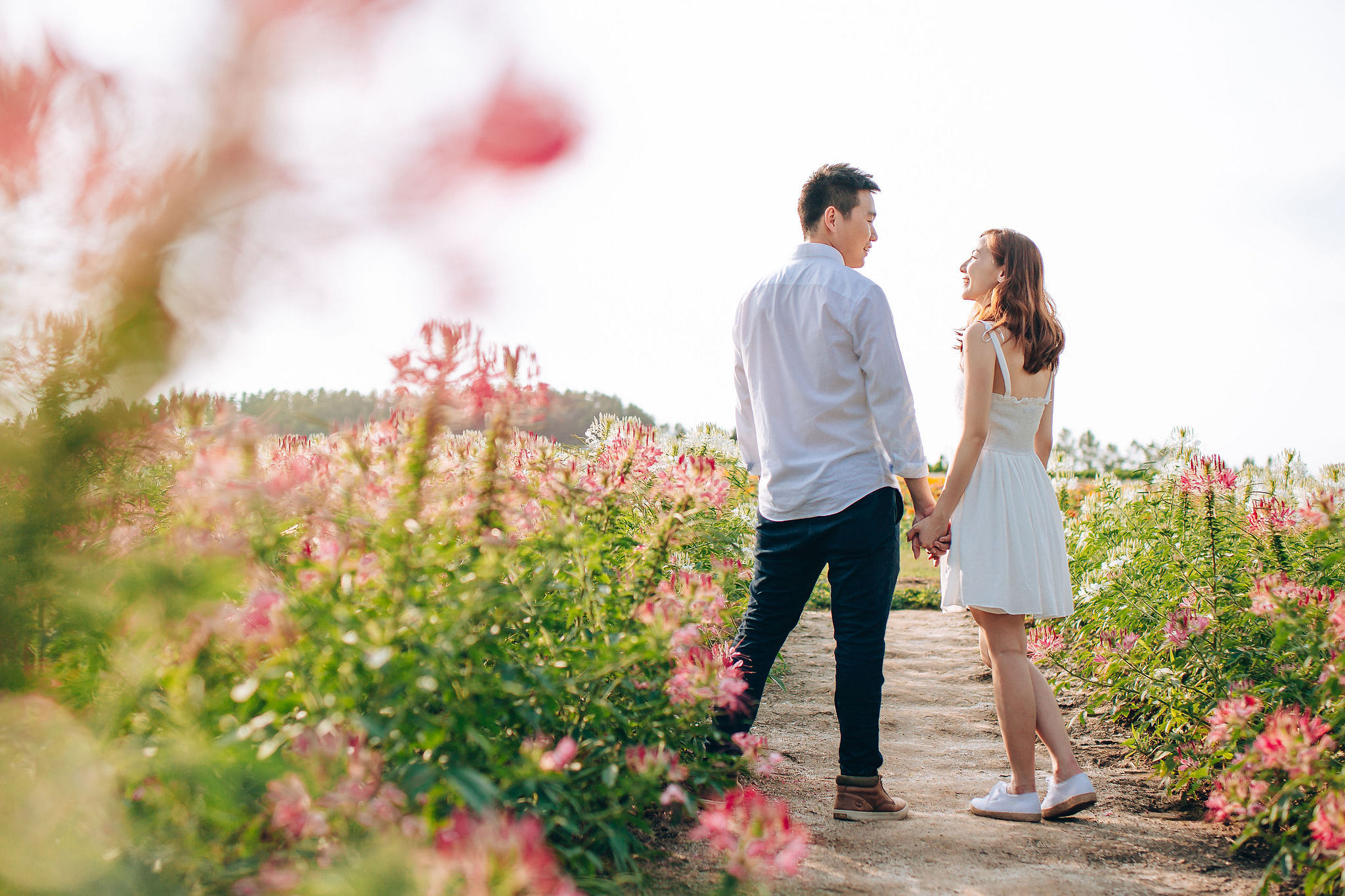 Hokkaido Summer Rainbow Flowers and Railway Track Japan Prewedding Photoshoot at Furano pre-wedding photo