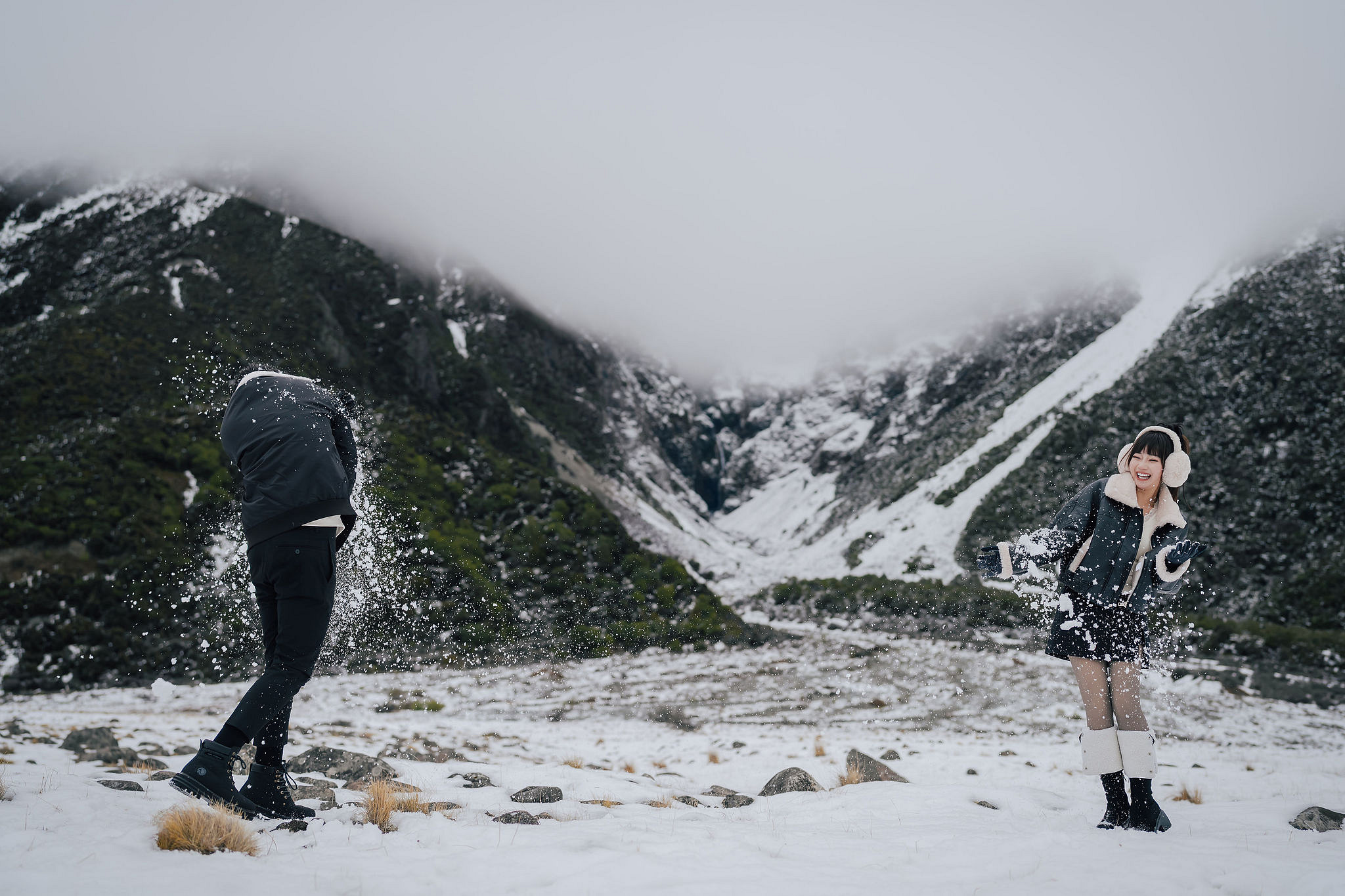 New Zealand Pre-Wedding Photoshoot | Lake Wakatipu, Fog Peak, Lake Tekapo, Glacier & Mount Cook National Park at Mount Cook National Park pre-wedding photo