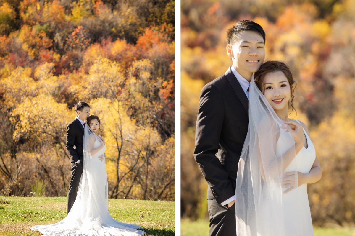 New Zealand Autumn Golden Foliage Peak Pebbled Lake Pre-Wedding Photoshoot  by Fei on OneThreeOneFour 4