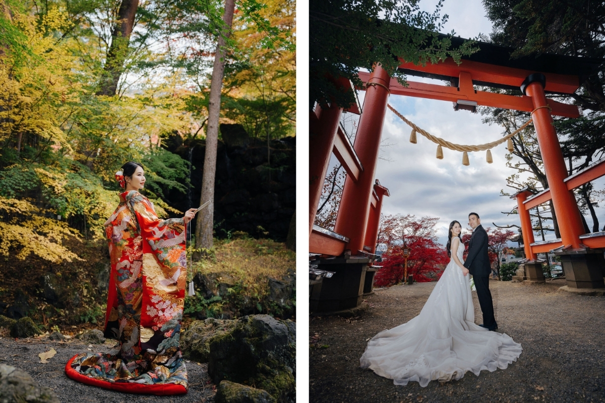 Tokyo Pre-Wedding Photoshoot with Former Yasuda Garden, Maple Corridor, and Chureito Pagoda by Dahe on OneThreeOneFour 9