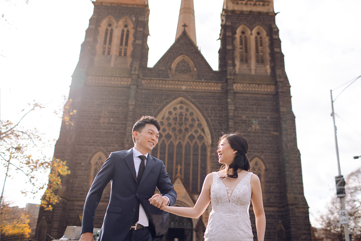 Melbourne Pre-wedding Photoshoot at St Patrick's Cathedral, Flinders Street Railway Station & Flinders Cliffs by Freddie on OneThreeOneFour 4