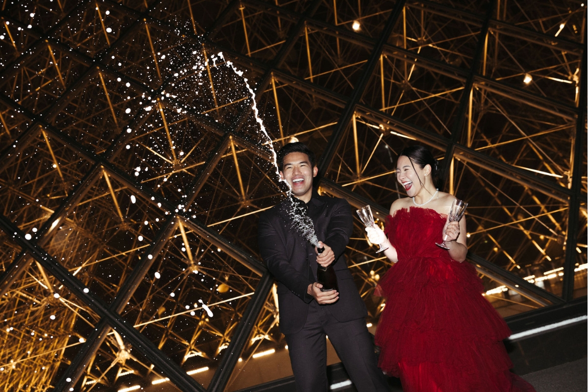 Paris Pre-Wedding Photoshoot with Eiﬀel Tower Louvre Museum Parisian Cafe Vintage Car Rooftop Night  by OneThreeOneFour on OneThreeOneFour 68