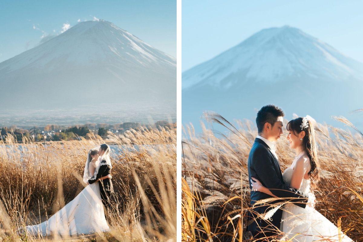 新加坡夫妻在根津神社、忠霊塔和河口湖舉行秋季和服婚紗拍攝，背景是富士山 by Cui Cui on OneThreeOneFour 17