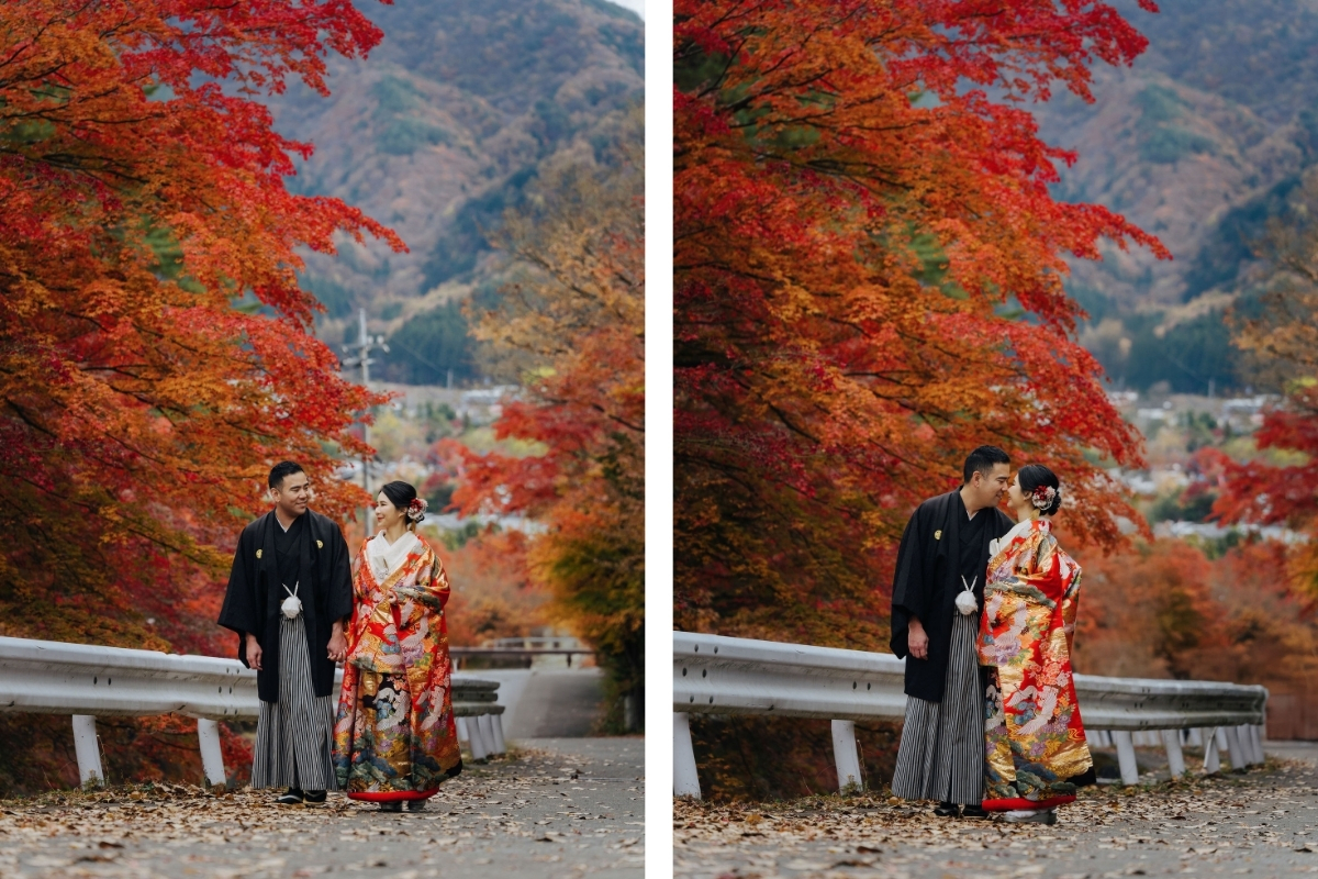 Tokyo Pre-Wedding Photoshoot with Former Yasuda Garden, Maple Corridor, and Chureito Pagoda by Dahe on OneThreeOneFour 4