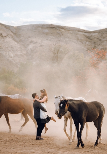 Cappadocia Pre-Wedding Photoshoot Hot Air Balloons Pasabag Valley Slot Canyon Carpet Shop Horse Ranch