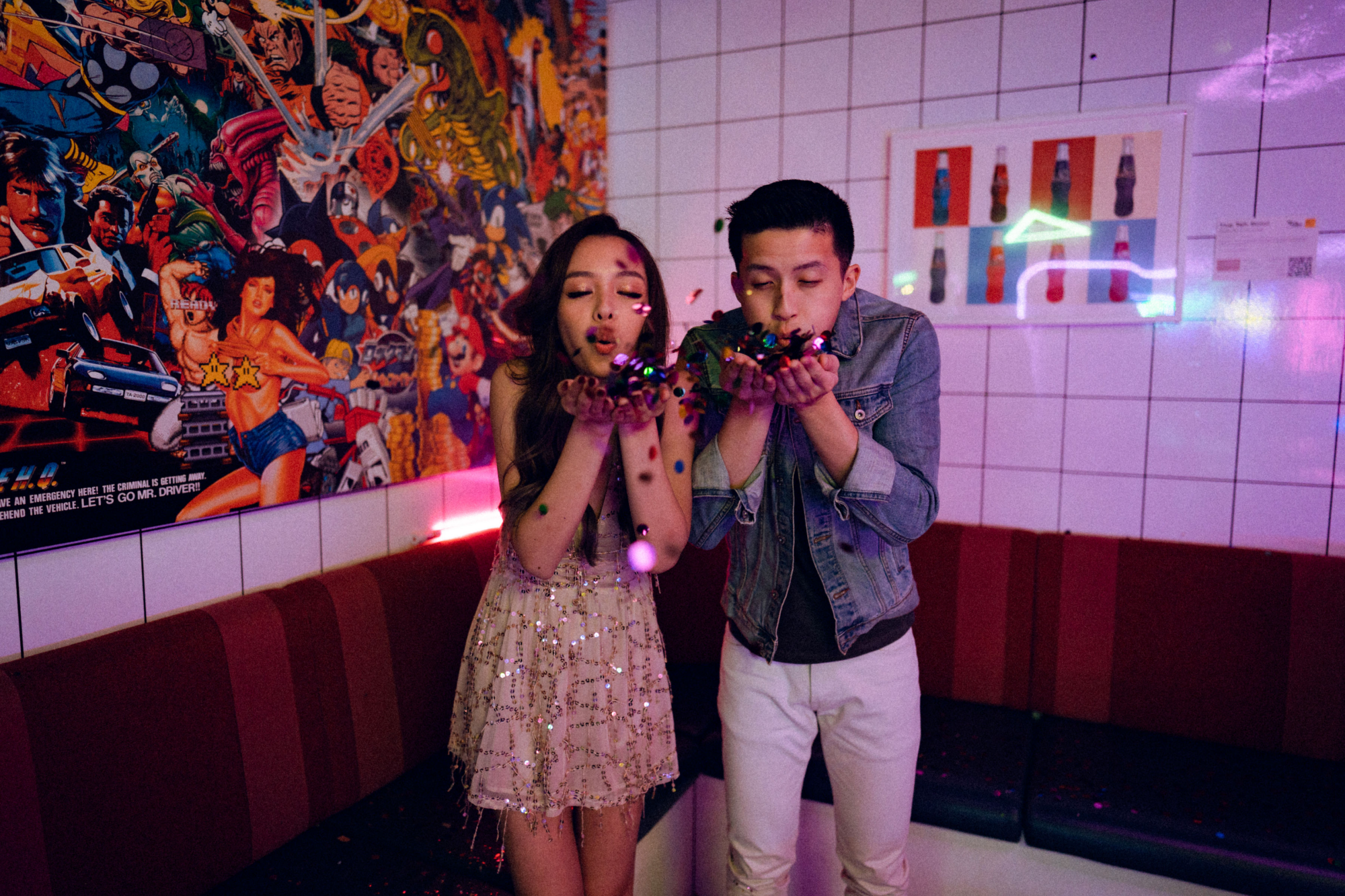 Trippy Disco Themed Casual Couple Photoshoot At A Neon Bar by Samantha on OneThreeOneFour 36