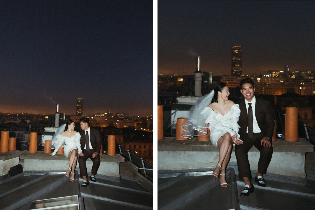 Paris Pre-Wedding Photoshoot with Eiﬀel Tower Louvre Museum Parisian Cafe Vintage Car Rooftop Night  by OneThreeOneFour on OneThreeOneFour 49