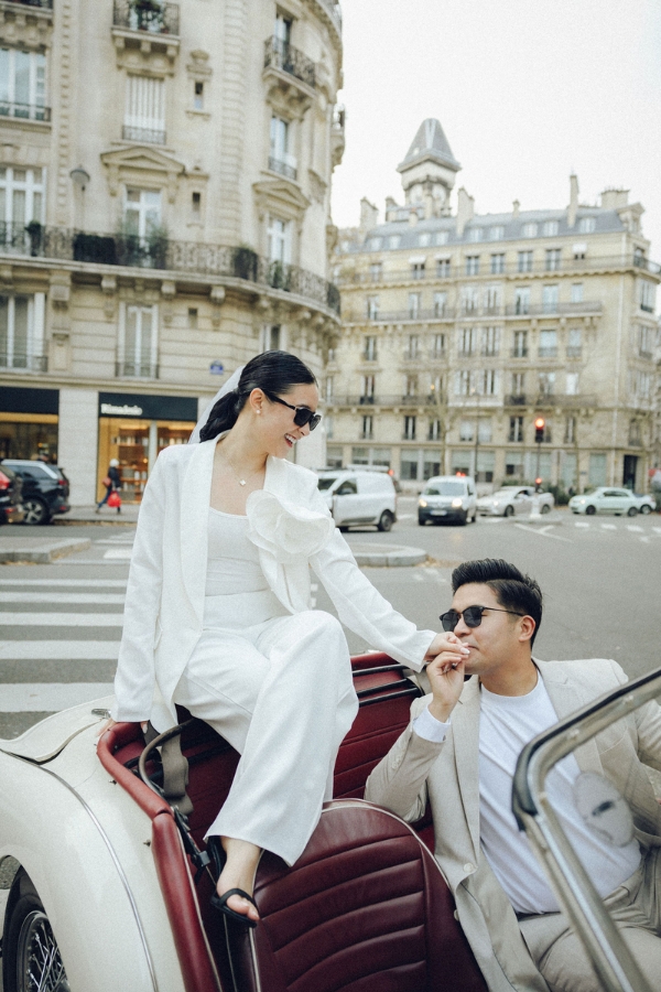 Paris Pre-Wedding Photoshoot with Eiﬀel Tower Louvre Museum Parisian Cafe Vintage Car Rooftop Night  by OneThreeOneFour on OneThreeOneFour 17