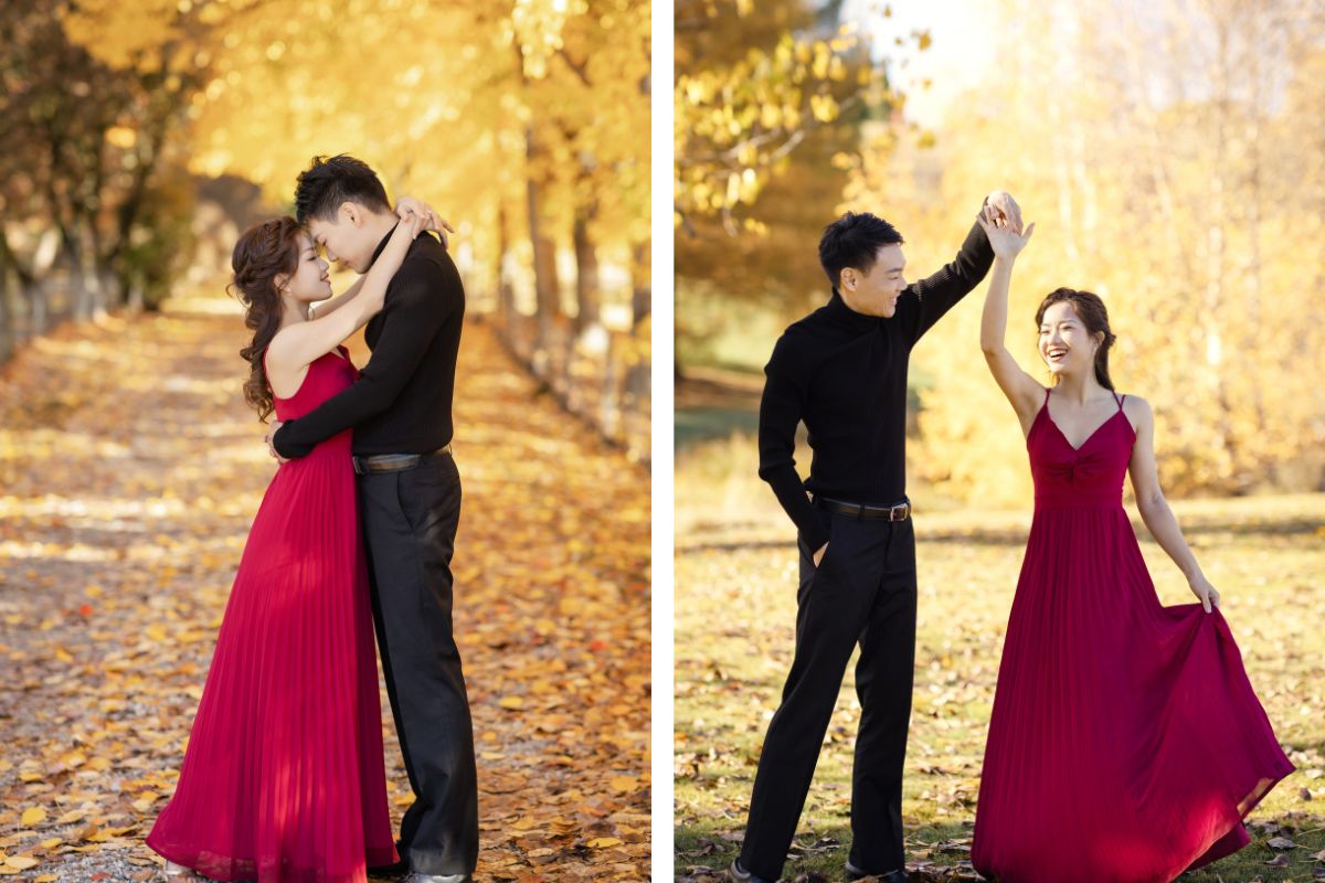 New Zealand Autumn Golden Foliage Peak Pebbled Lake Pre-Wedding Photoshoot  by Fei on OneThreeOneFour 12