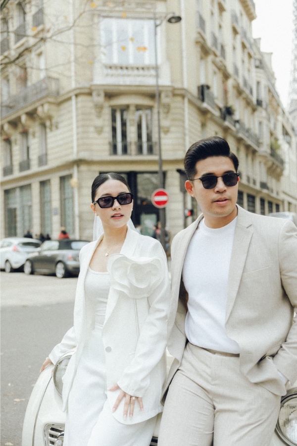 Paris Pre-Wedding Photoshoot with Eiﬀel Tower Louvre Museum Parisian Cafe Vintage Car Rooftop Night  by OneThreeOneFour on OneThreeOneFour 0