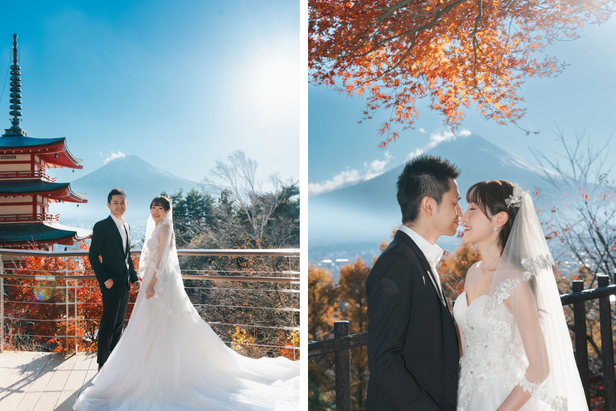 新加坡夫妻在根津神社、忠霊塔和河口湖舉行秋季和服婚紗拍攝，背景是富士山 by Cui Cui on OneThreeOneFour 10