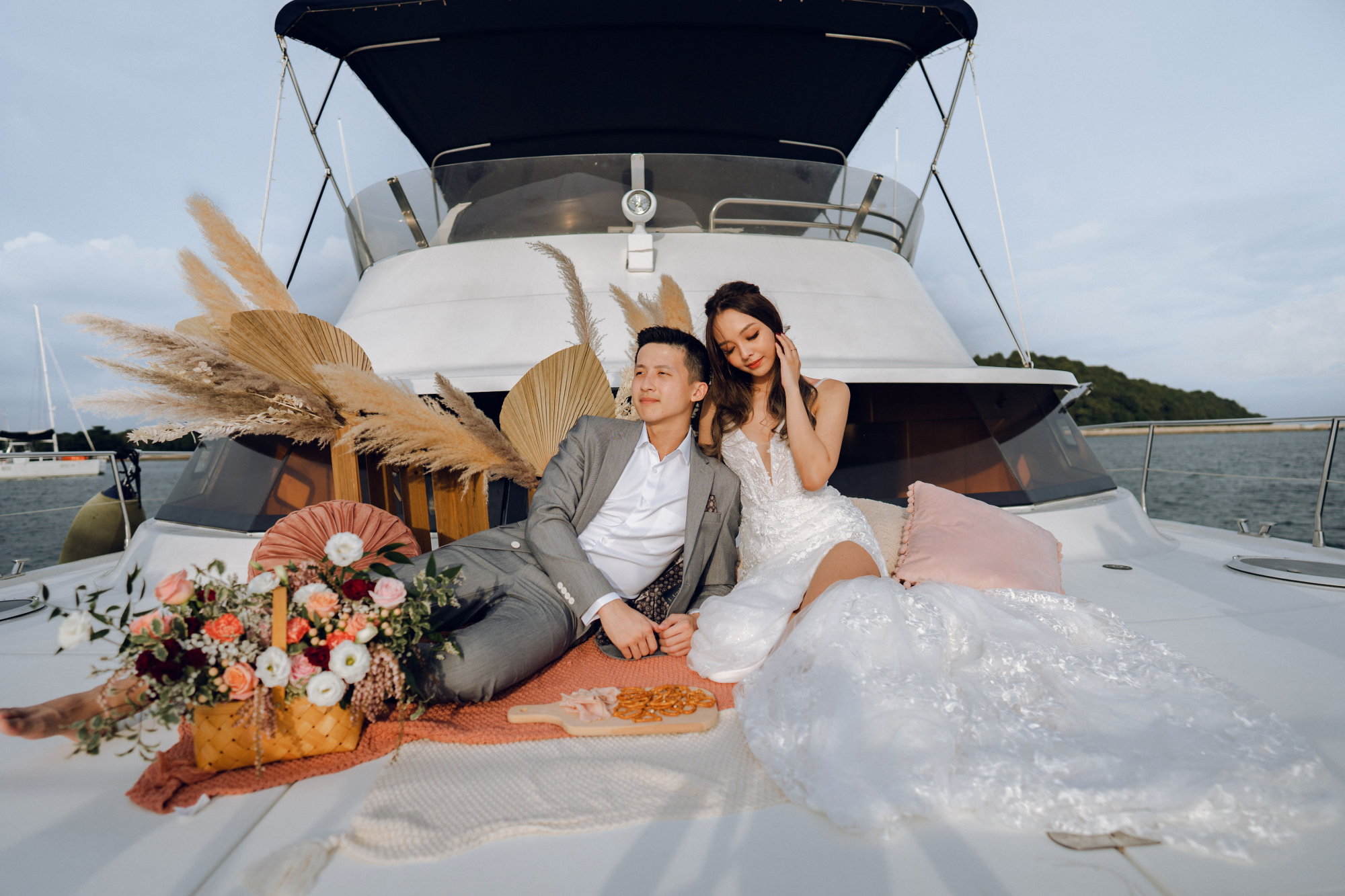 Sunset Prewedding Photoshoot On A Yacht With Romantic Floral Styling by Samantha on OneThreeOneFour 2