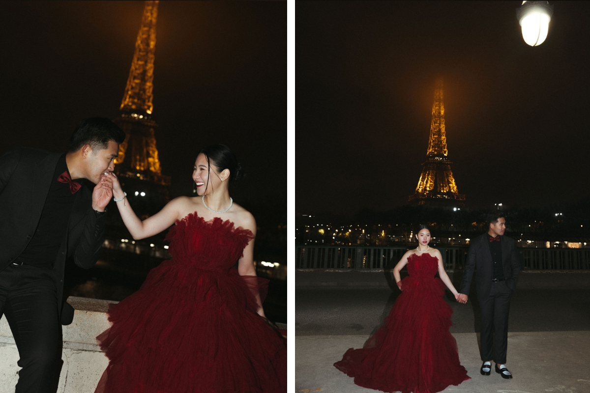 Paris Pre-Wedding Photoshoot with Eiﬀel Tower Louvre Museum Parisian Cafe Vintage Car Rooftop Night  by OneThreeOneFour on OneThreeOneFour 56