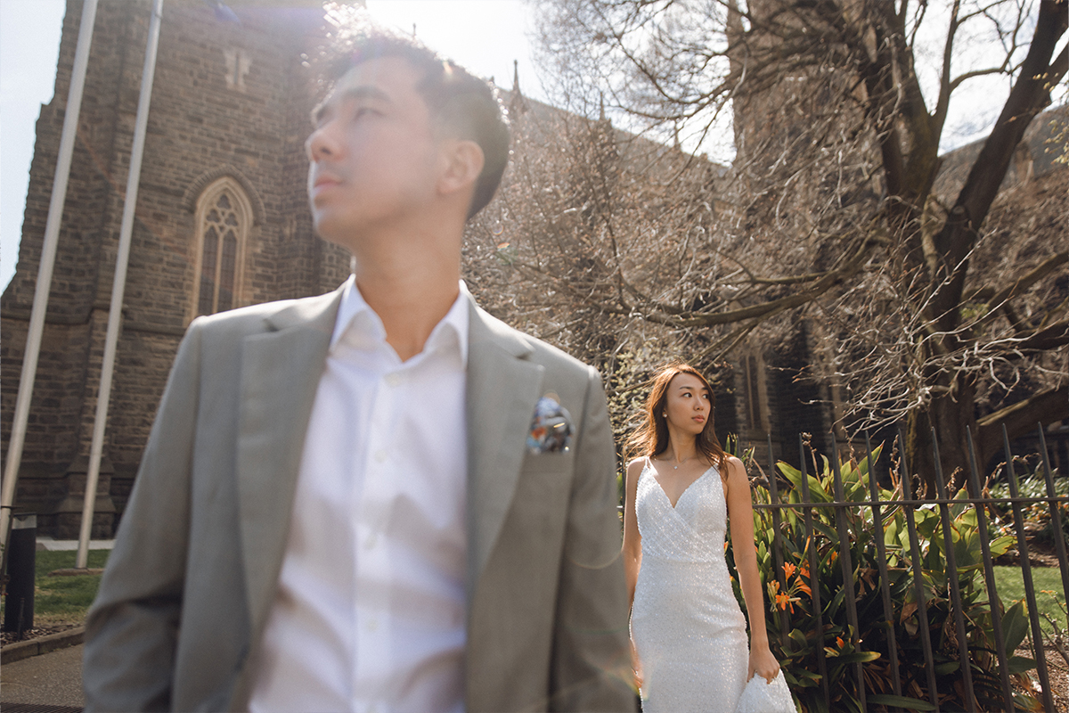 Melbourne Pre-wedding Photoshoot at St Patrick's Cathedral, Flinders Street Railway Station & Carlton Gardens by Freddie on OneThreeOneFour 5