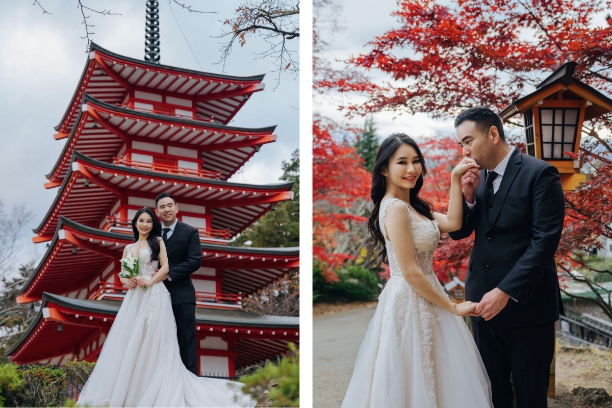 Tokyo Pre-Wedding Photoshoot with Former Yasuda Garden, Maple Corridor, and Chureito Pagoda by Dahe on OneThreeOneFour 13