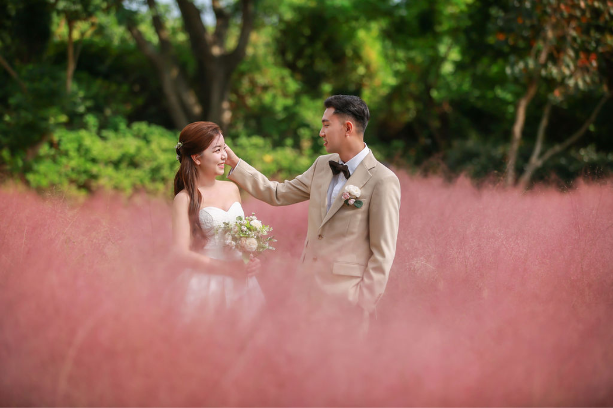 Jeju Autumn Prewedding Photoshoot At Jeju Manor Blanc, Pink Muhly Garden And Sanyi Forest Road by Byunghyun on OneThreeOneFour 2