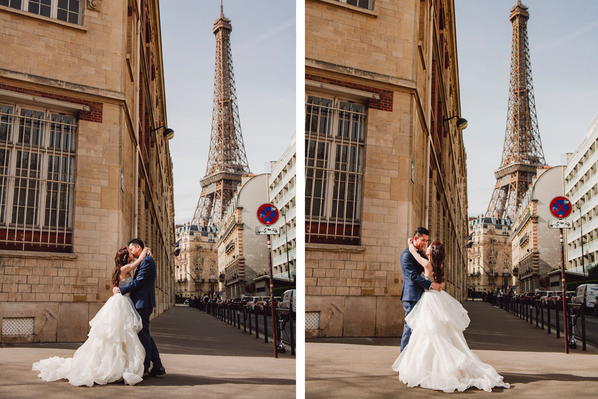Springtime Romance: Paris Pre-Wedding Photoshoot | Eiffel Tower, Trocadero, Café, Louvre, Camoens Avenue, Bir Hakeim Bridge by Arnel on OneThreeOneFour 12