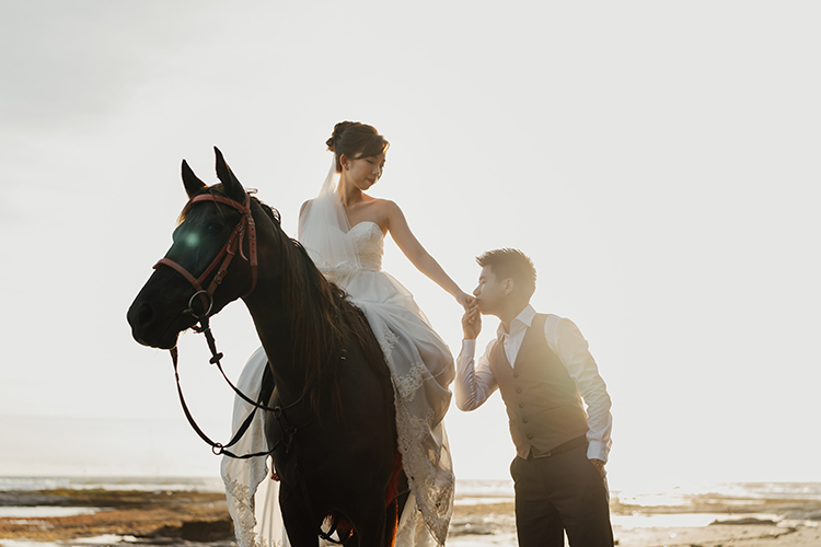 bali sunset wedding photoshoot  Nyanyi Beach horse 