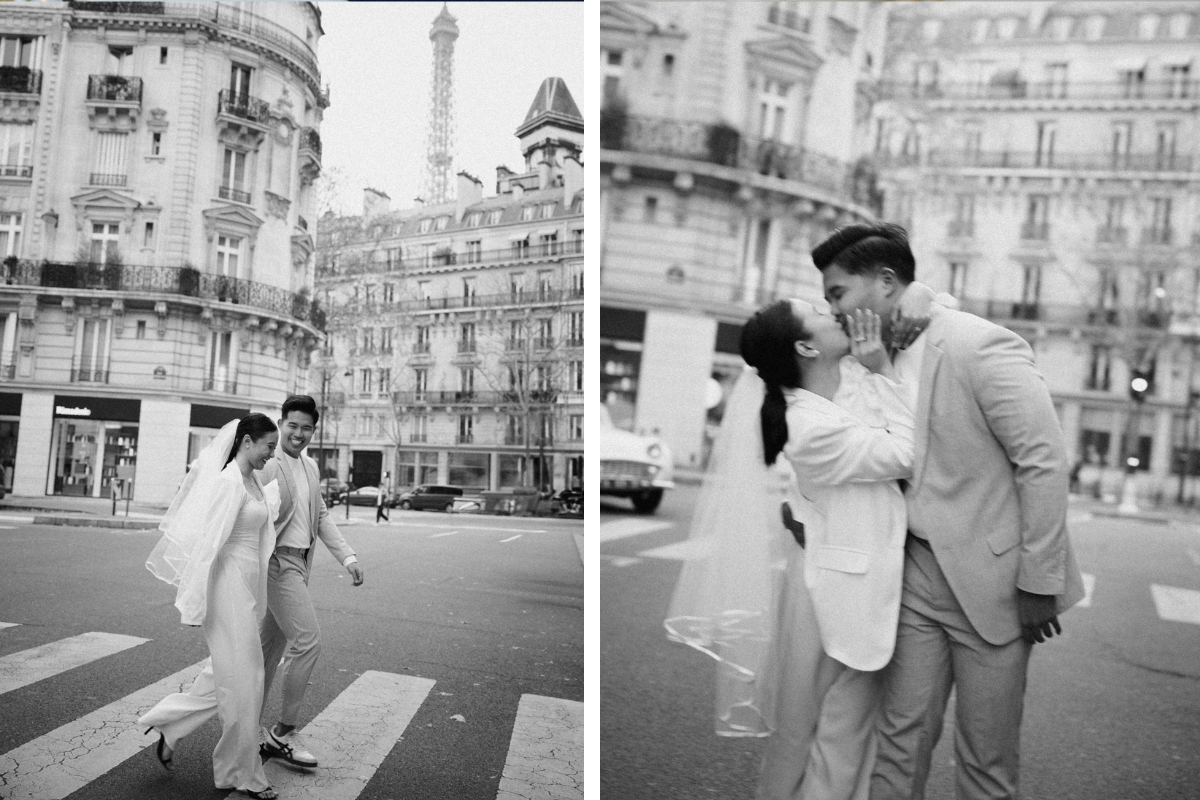 Paris Pre-Wedding Photoshoot with Eiﬀel Tower Louvre Museum Parisian Cafe Vintage Car Rooftop Night  by OneThreeOneFour on OneThreeOneFour 19