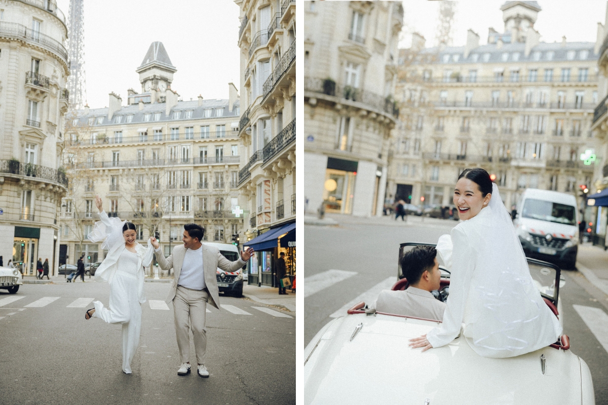 Paris Pre-Wedding Photoshoot with Eiﬀel Tower Louvre Museum Parisian Cafe Vintage Car Rooftop Night  by OneThreeOneFour on OneThreeOneFour 23