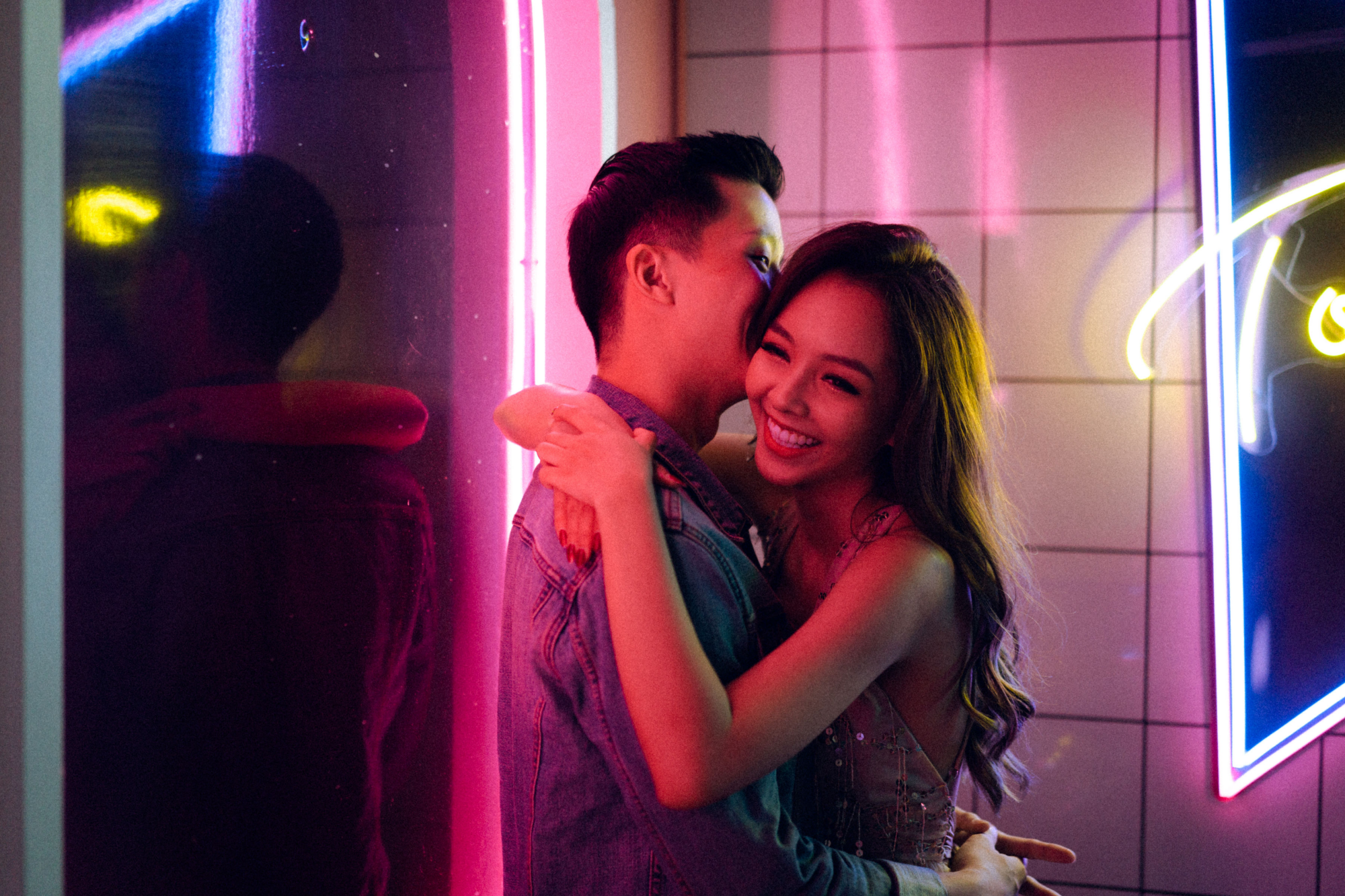 Trippy Disco Themed Casual Couple Photoshoot At A Neon Bar by Samantha on OneThreeOneFour 11