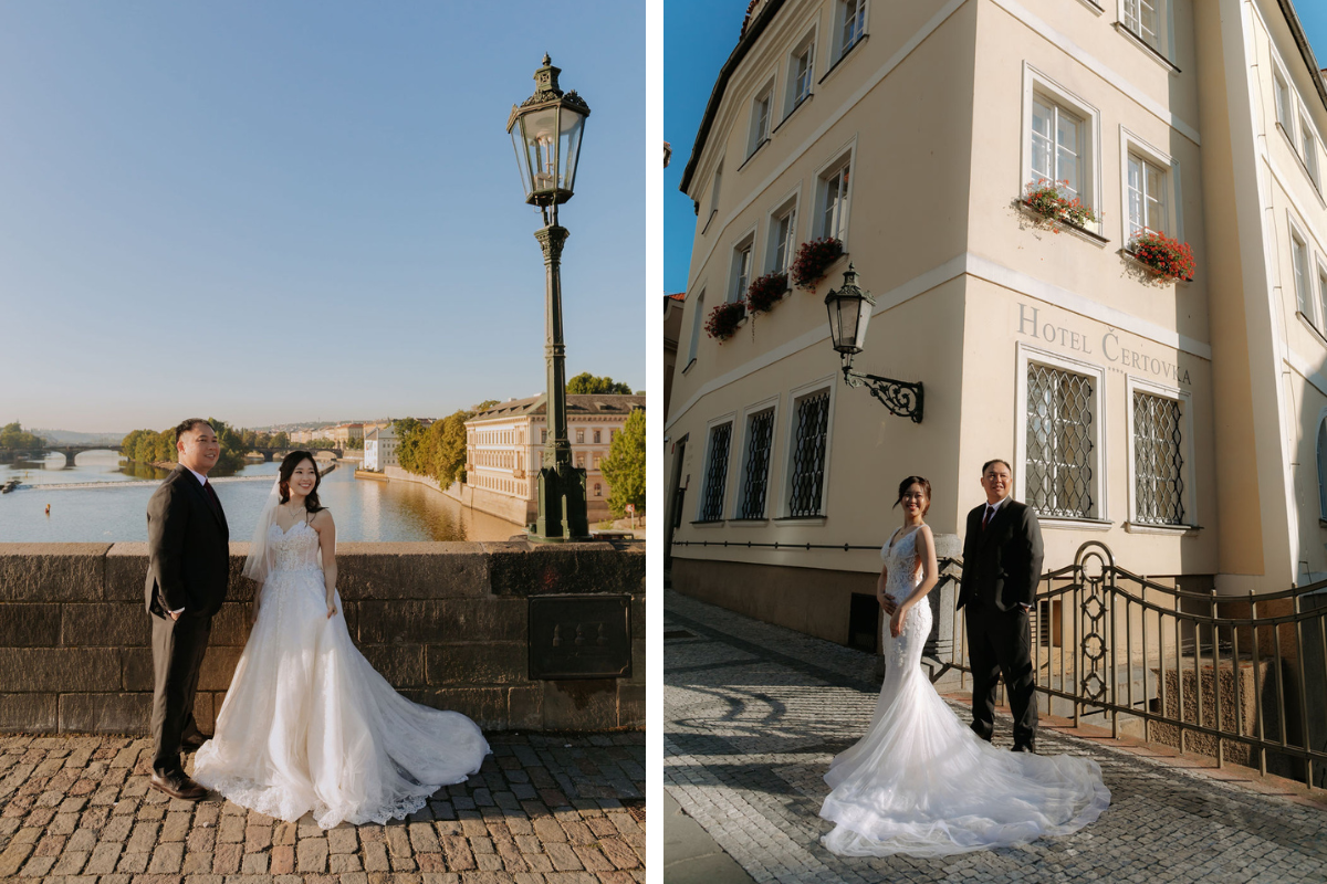 Prague prewedding photoshoot at St Vitus Cathedral, Charles Bridge, Vltava Riverside and Old Town Square Astronomical Clock by Nika on OneThreeOneFour 14
