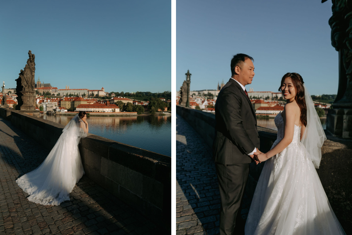 Prague prewedding photoshoot at St Vitus Cathedral, Charles Bridge, Vltava Riverside and Old Town Square Astronomical Clock by Nika on OneThreeOneFour 12