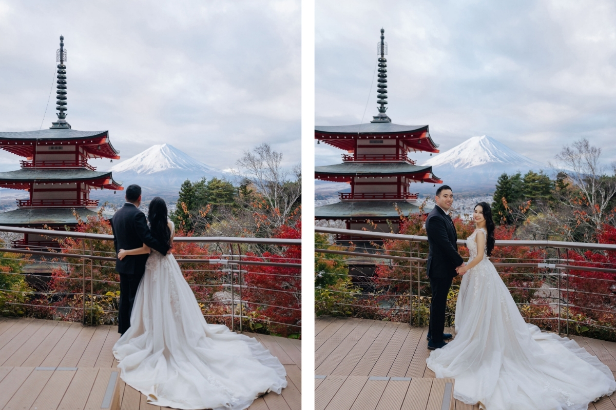 Tokyo Pre-Wedding Photoshoot with Former Yasuda Garden, Maple Corridor, and Chureito Pagoda by Dahe on OneThreeOneFour 17