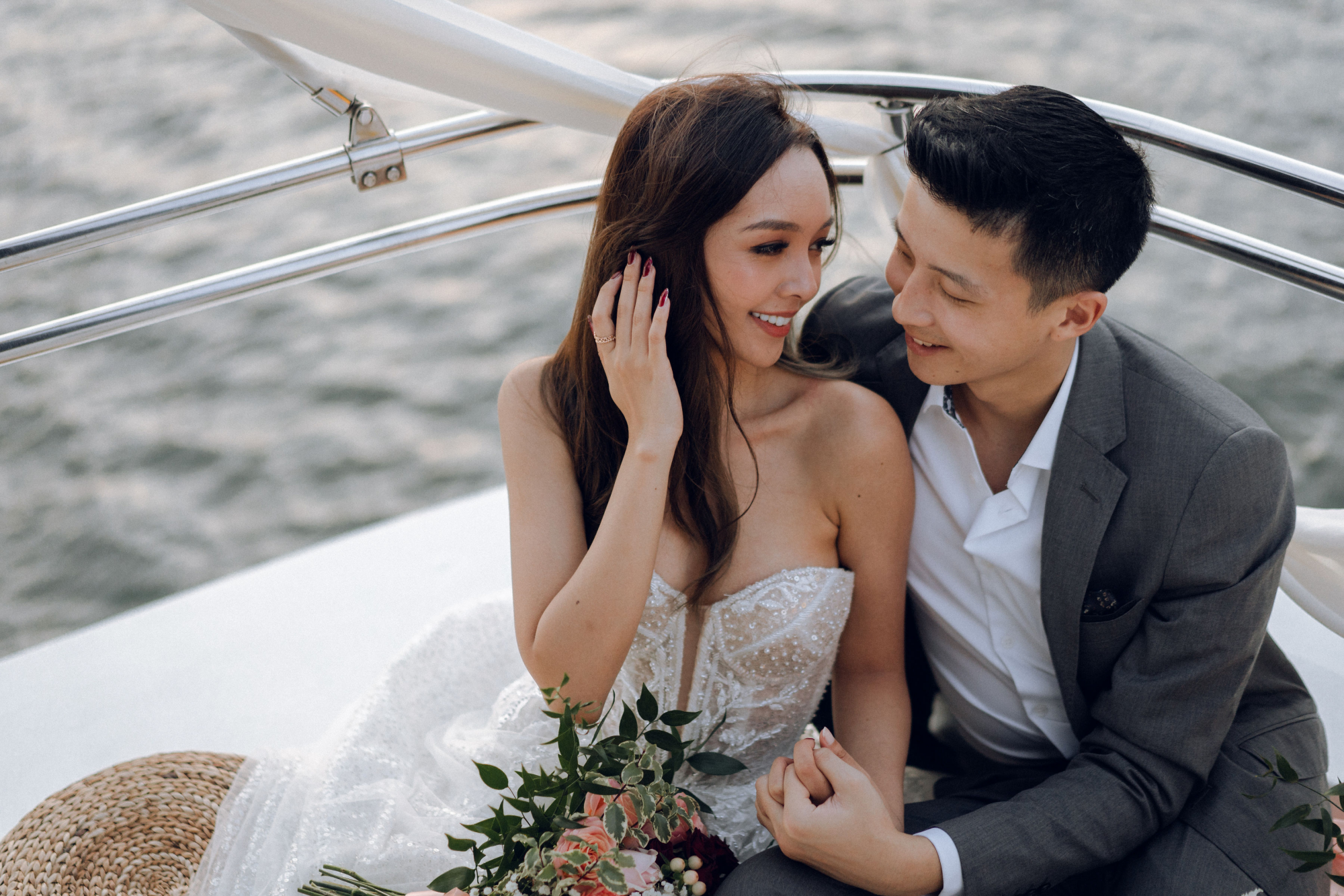 Sunset Prewedding Photoshoot On A Yacht With Romantic Floral Styling by Samantha on OneThreeOneFour 19