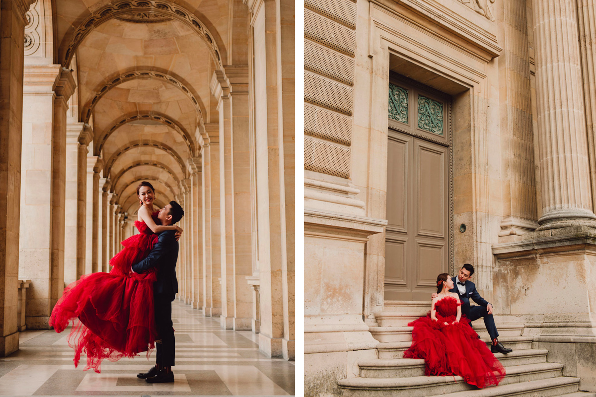 Springtime Romance: Paris Pre-Wedding Photoshoot | Eiffel Tower, Trocadero, Café, Louvre, Camoens Avenue, Bir Hakeim Bridge by Arnel on OneThreeOneFour 19