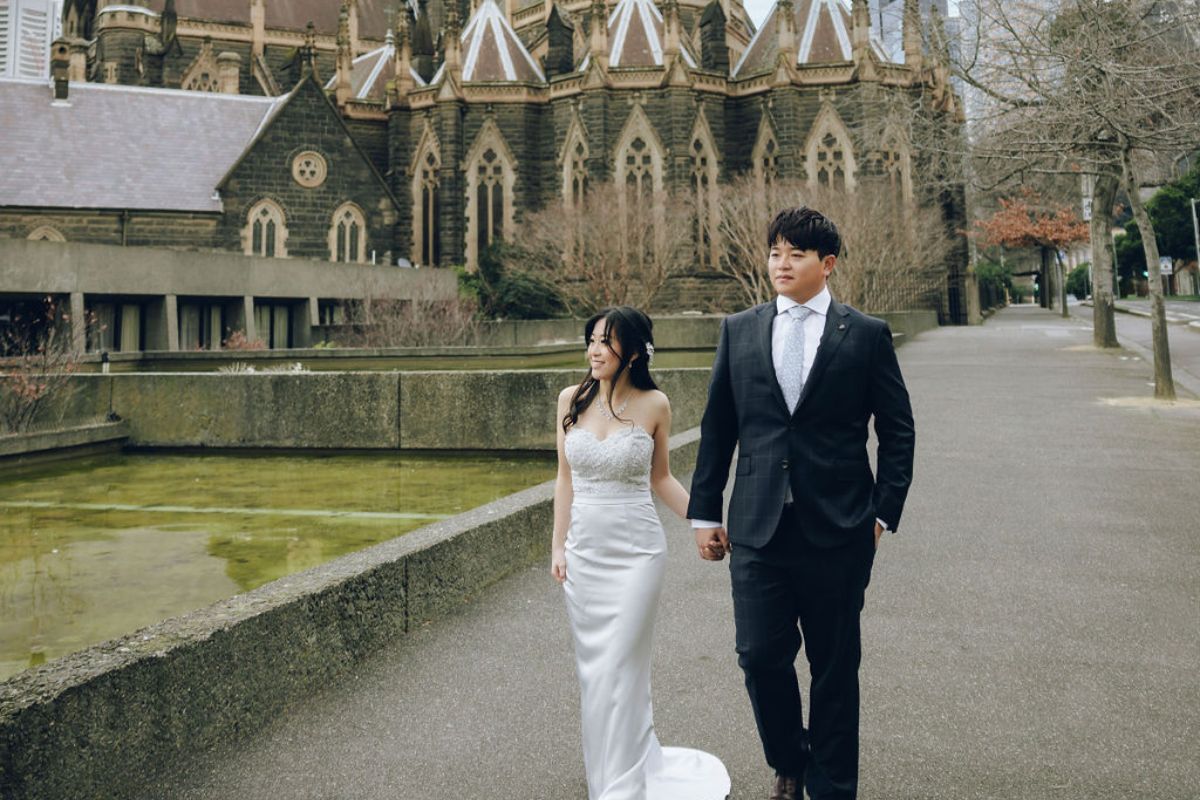 Melbourne Pre-wedding Photoshoot At St. Patrick's Cathedral, Carlton Gardens and Fitzroy Gardens In Autumn by Freddie on OneThreeOneFour 2