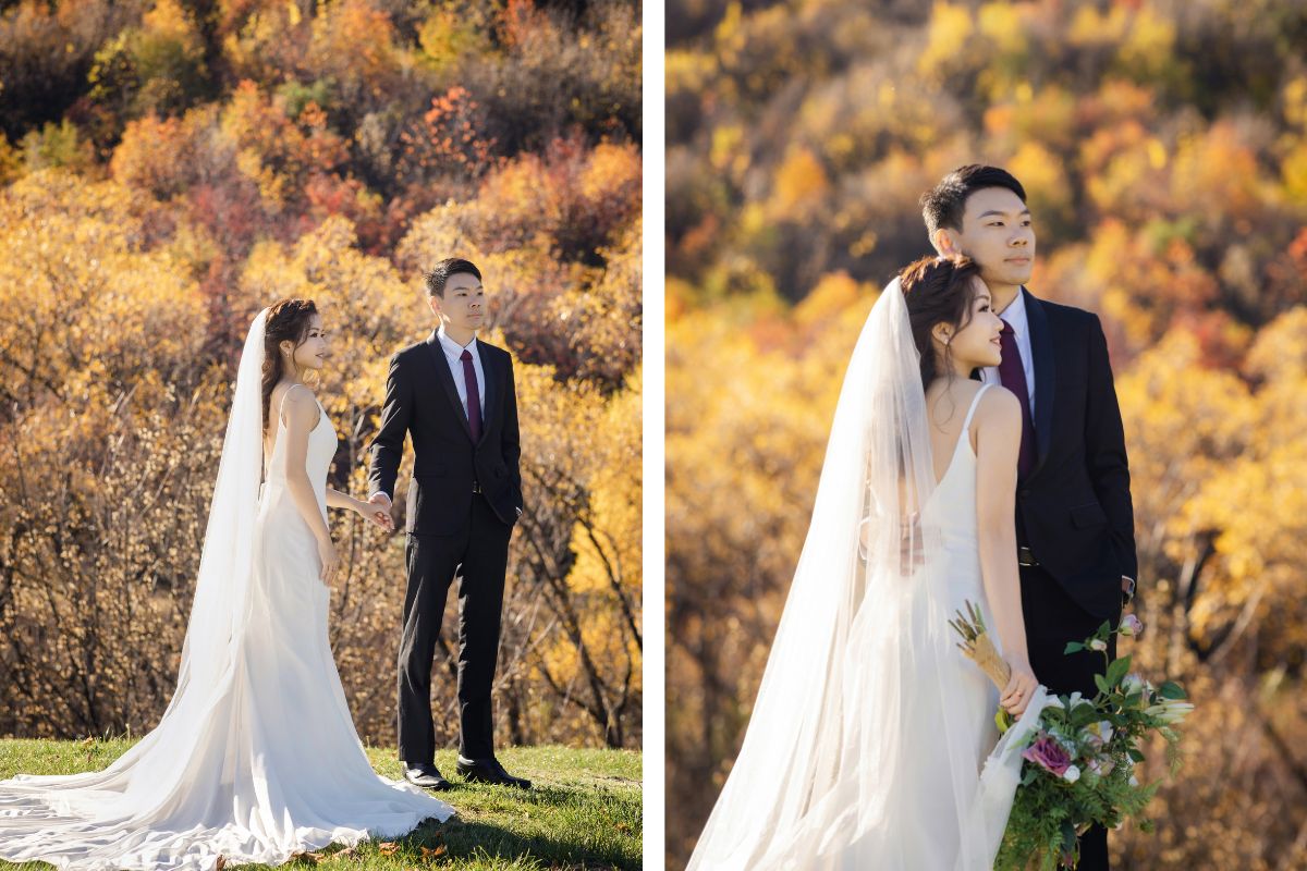 New Zealand Autumn Golden Foliage Peak Pebbled Lake Pre-Wedding Photoshoot  by Fei on OneThreeOneFour 1