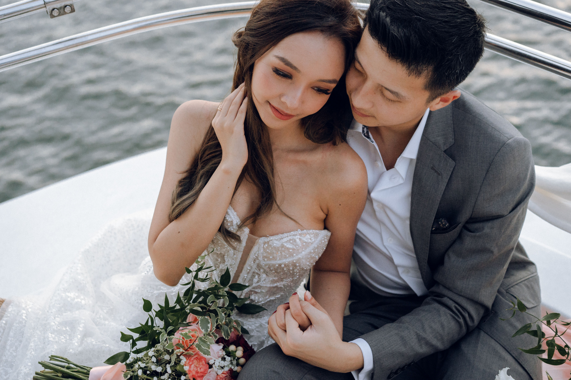 Sunset Prewedding Photoshoot On A Yacht With Romantic Floral Styling by Samantha on OneThreeOneFour 21