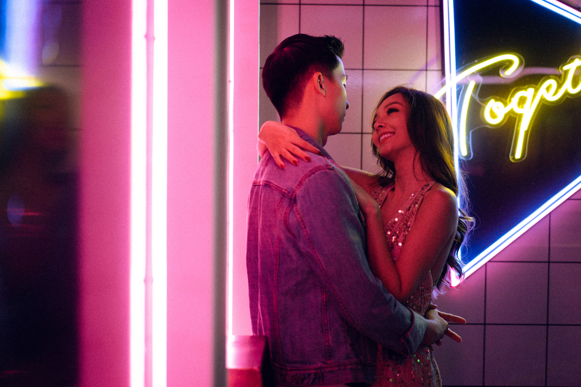 Trippy Disco Themed Casual Couple Photoshoot At A Neon Bar by Samantha on OneThreeOneFour 12