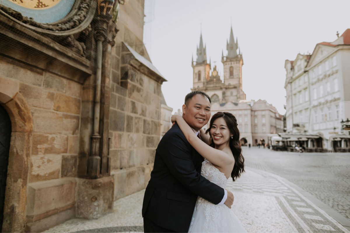 Prague prewedding photoshoot at St Vitus Cathedral, Charles Bridge, Vltava Riverside and Old Town Square Astronomical Clock by Nika on OneThreeOneFour 0