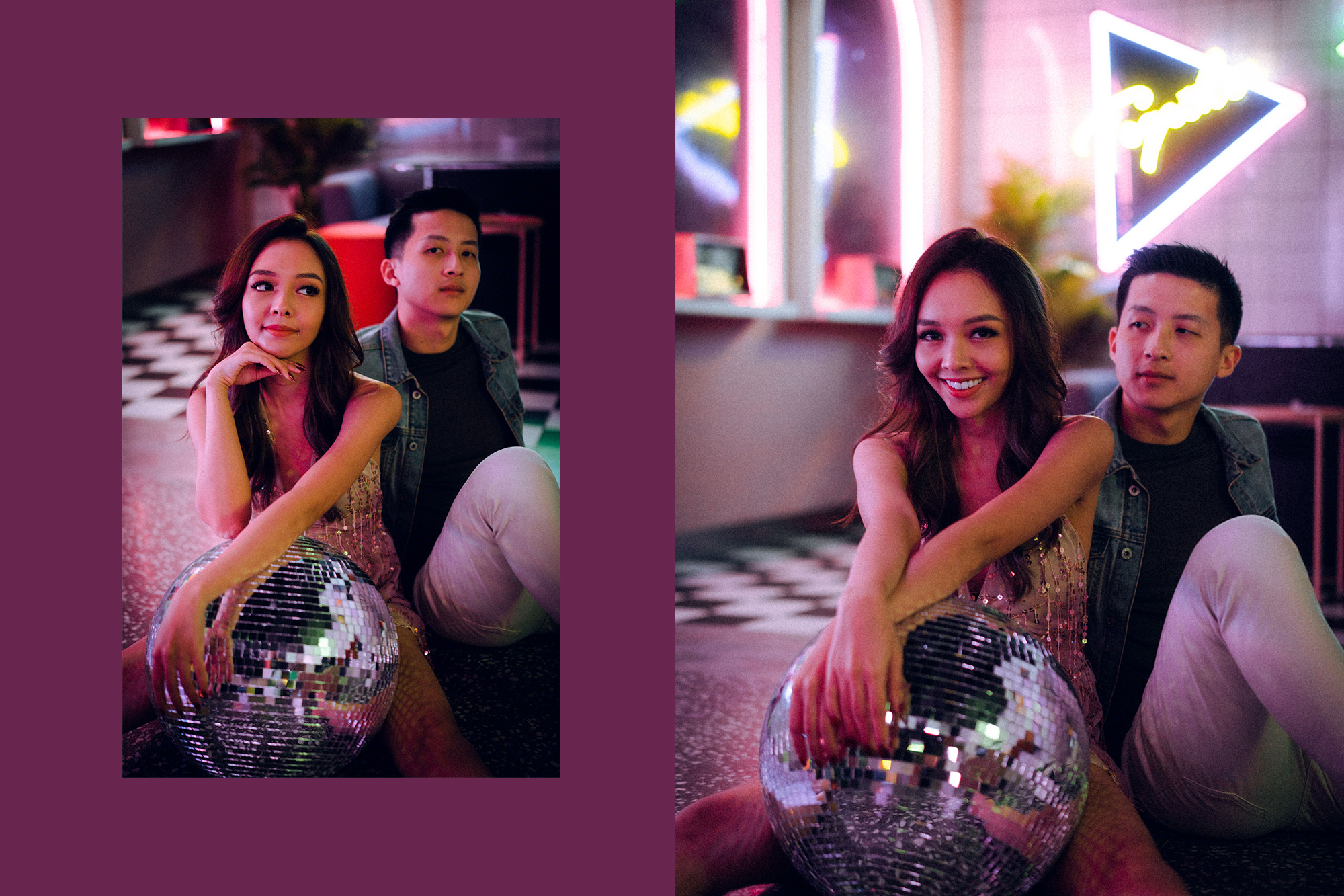 Trippy Disco Themed Casual Couple Photoshoot At A Neon Bar by Samantha on OneThreeOneFour 8